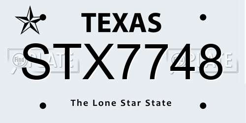 STX7748 Texas License Plate