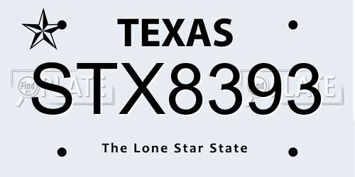 STX8393 Texas License Plate