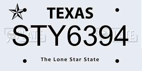 STY6394 Texas License Plate