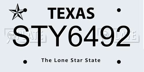 STY6492 Texas License Plate
