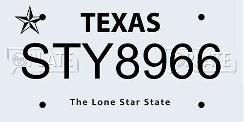 STY8966 Texas License Plate