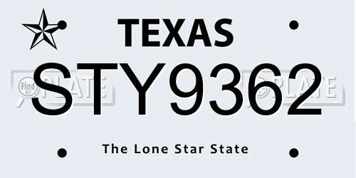 STY9362 Texas License Plate