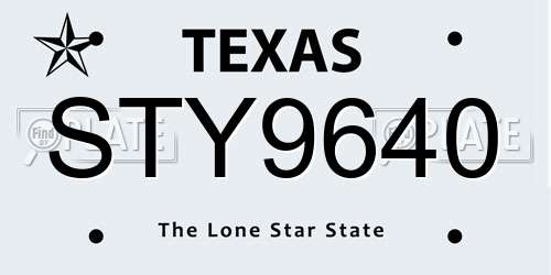 STY9640 Texas License Plate