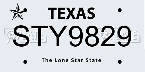 STY9829 Texas License Plate