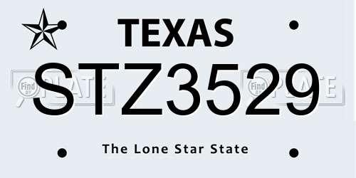 STZ3529 Texas License Plate