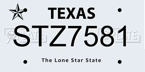 STZ7581 Texas License Plate