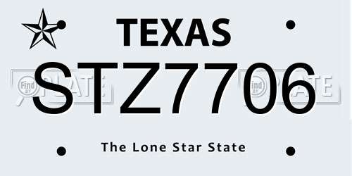 STZ7706 Texas License Plate