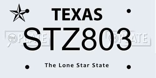 STZ803 Texas License Plate