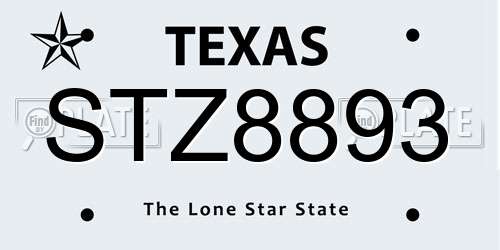 STZ8893 Texas License Plate