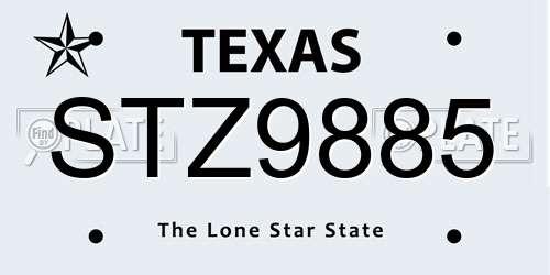 STZ9885 Texas License Plate