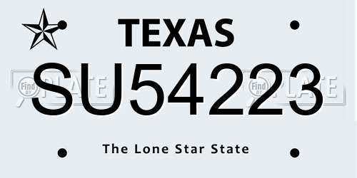 SU54223 Texas License Plate