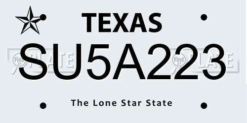 SU5A223 Texas License Plate