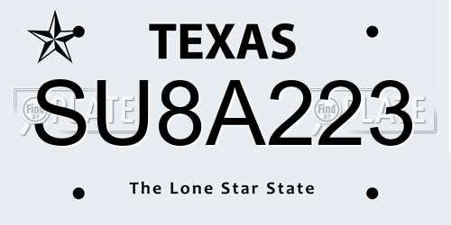 SU8A223 Texas License Plate