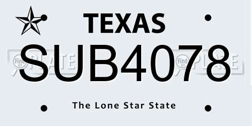 SUB4078 Texas License Plate