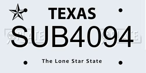 SUB4094 Texas License Plate