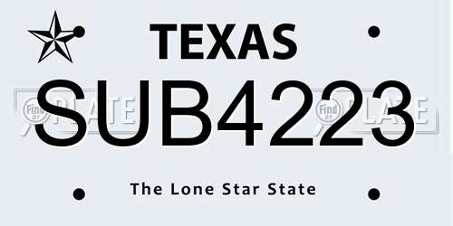SUB4223 Texas License Plate