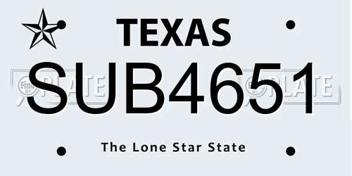 SUB4651 Texas License Plate