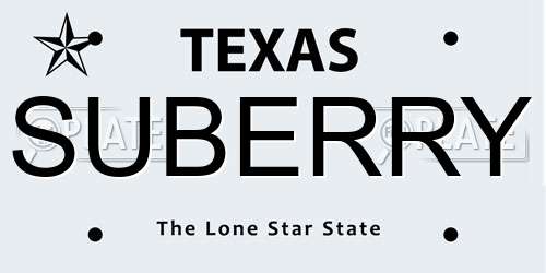SUBERRY Texas License Plate