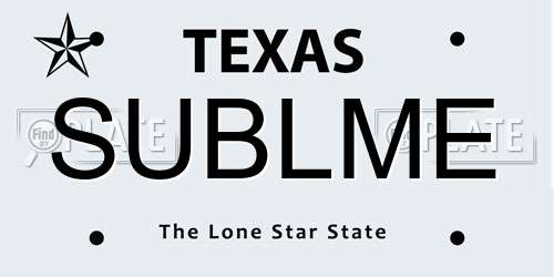 SUBLME Texas License Plate