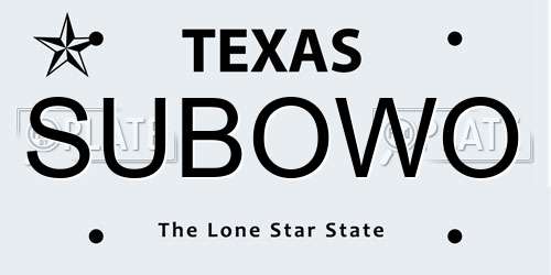 SUBOWO Texas License Plate