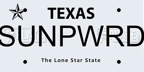 SUNPWRD Texas License Plate