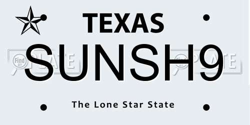 SUNSH9 Texas License Plate