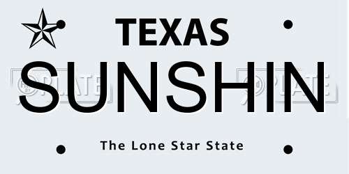 SUNSHIN Texas License Plate