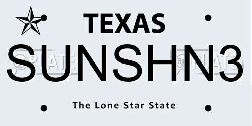 SUNSHN3 Texas License Plate