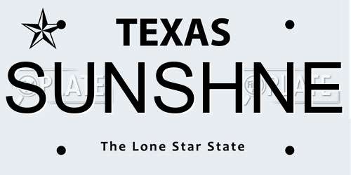 SUNSHNE Texas License Plate