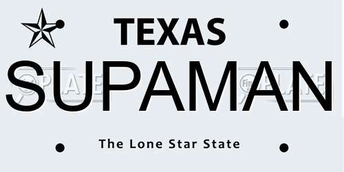 SUPAMAN Texas License Plate