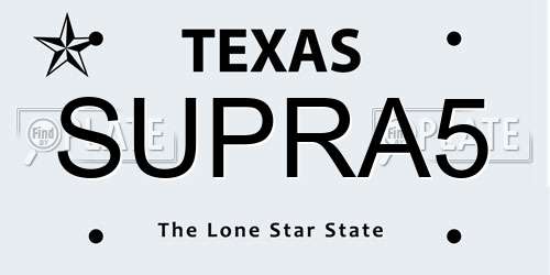 SUPRA5 Texas License Plate