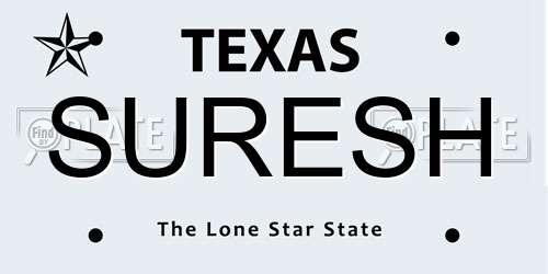 SURESH Texas License Plate