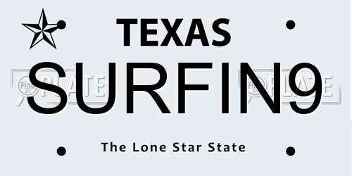 SURFIN9 Texas License Plate