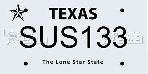 SUS133 Texas License Plate