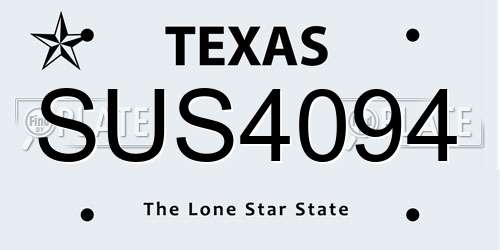 SUS4094 Texas License Plate