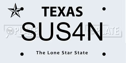 SUS4N Texas License Plate