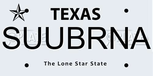 SUUBRNA Texas License Plate