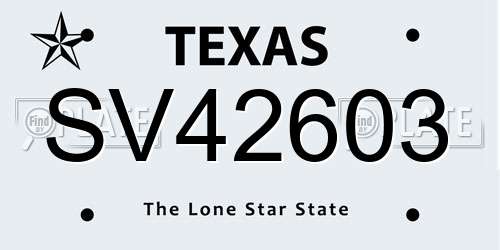 SV42603 Texas License Plate