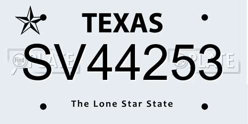 SV44253 Texas License Plate