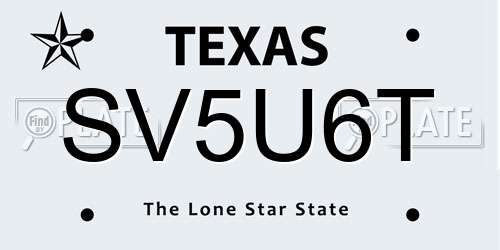 SV5U6T Texas License Plate