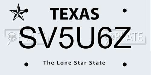 SV5U6Z Texas License Plate