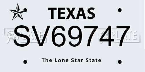 SV69747 Texas License Plate