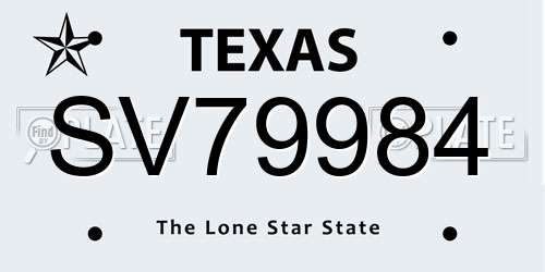SV79984 Texas License Plate