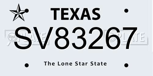 SV83267 Texas License Plate