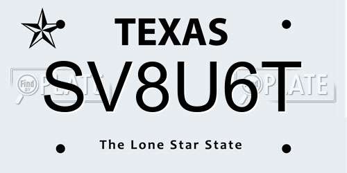 SV8U6T Texas License Plate