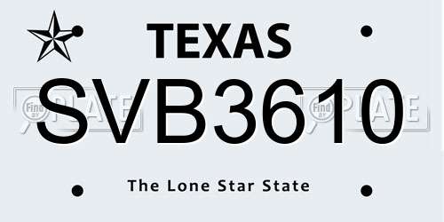 SVB3610 Texas License Plate