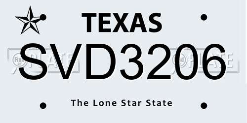 SVD3206 Texas License Plate