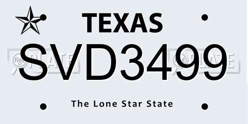 SVD3499 Texas License Plate