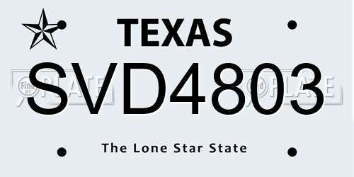 SVD4803 Texas License Plate