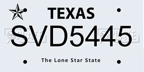 SVD5445 Texas License Plate